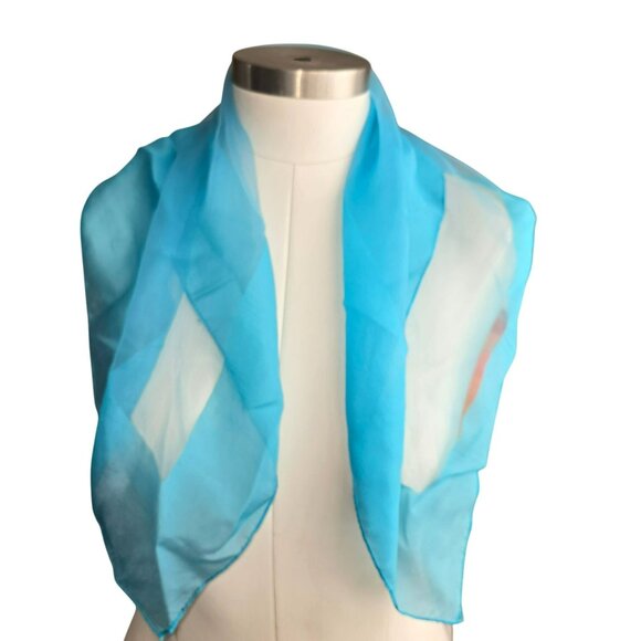 Vintage Lightweight Sheer Turquoise Blue & Yellow Scarves Set HS199 - Picture 2 of 7